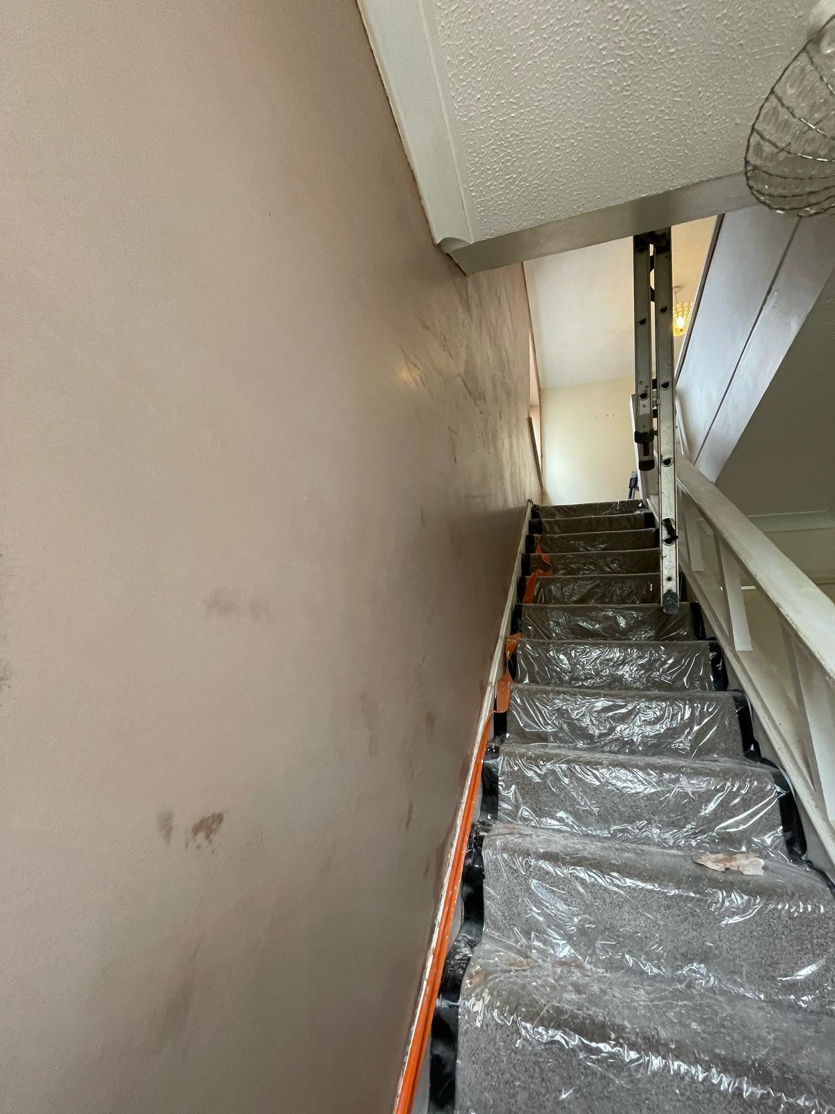 Completed stair well re-plastering by JLB Plastering